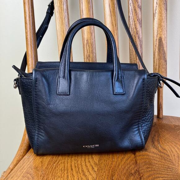 COACH Black Leather Bleecker Mini Riley Carryall Purse Crossbody Light Flaws OS - Picture 1 of 16